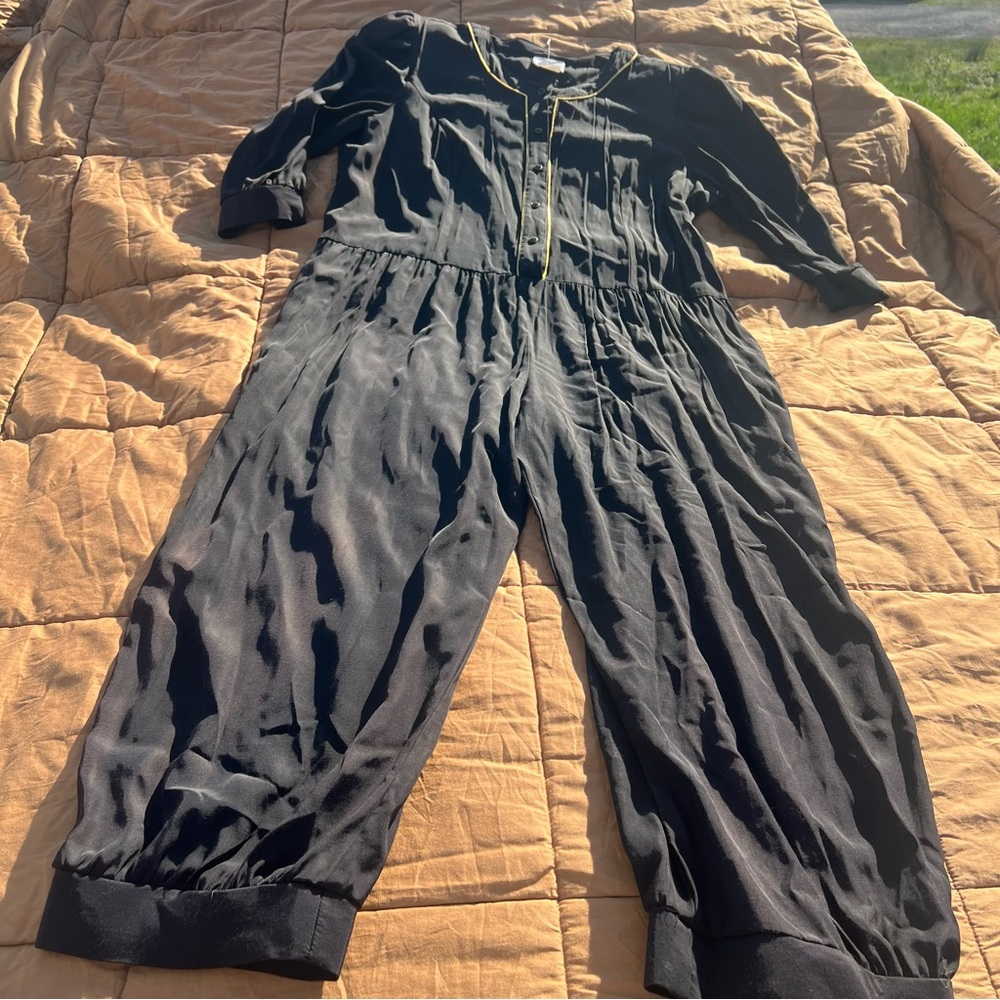 Vintage 90’s Black Jumpsuit With Gold Trim and Buttons Shoulder Pads Size 3X